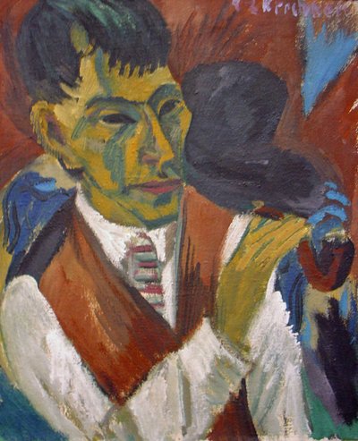 Portrait of Otto Mueller with Pipe by Otto Mueller